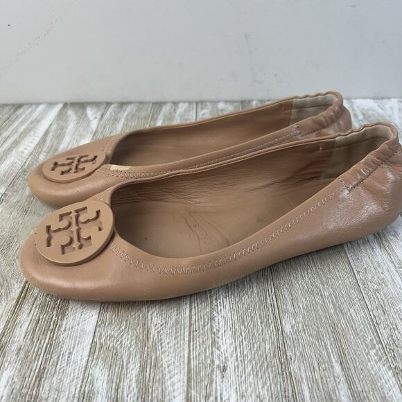 Tory Burch Women’s Leather Minnie Travel Ballet Flats Nude Beige Size 8 - Picture 1 of 12